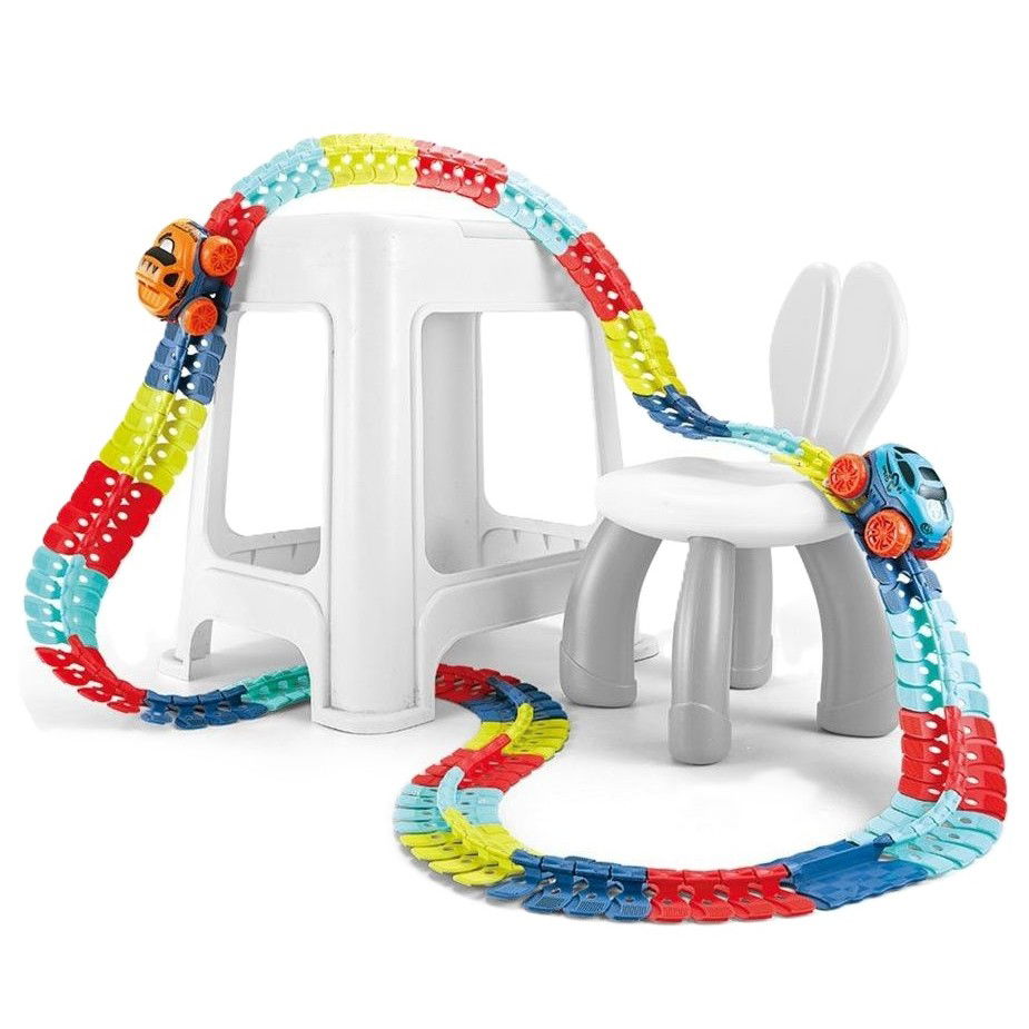 Jucarii - Jucarie de Constructie RollerCoaster, Flippy, 184 de Piese, 44.5x36x7 cm, cu Masini, Multicolor