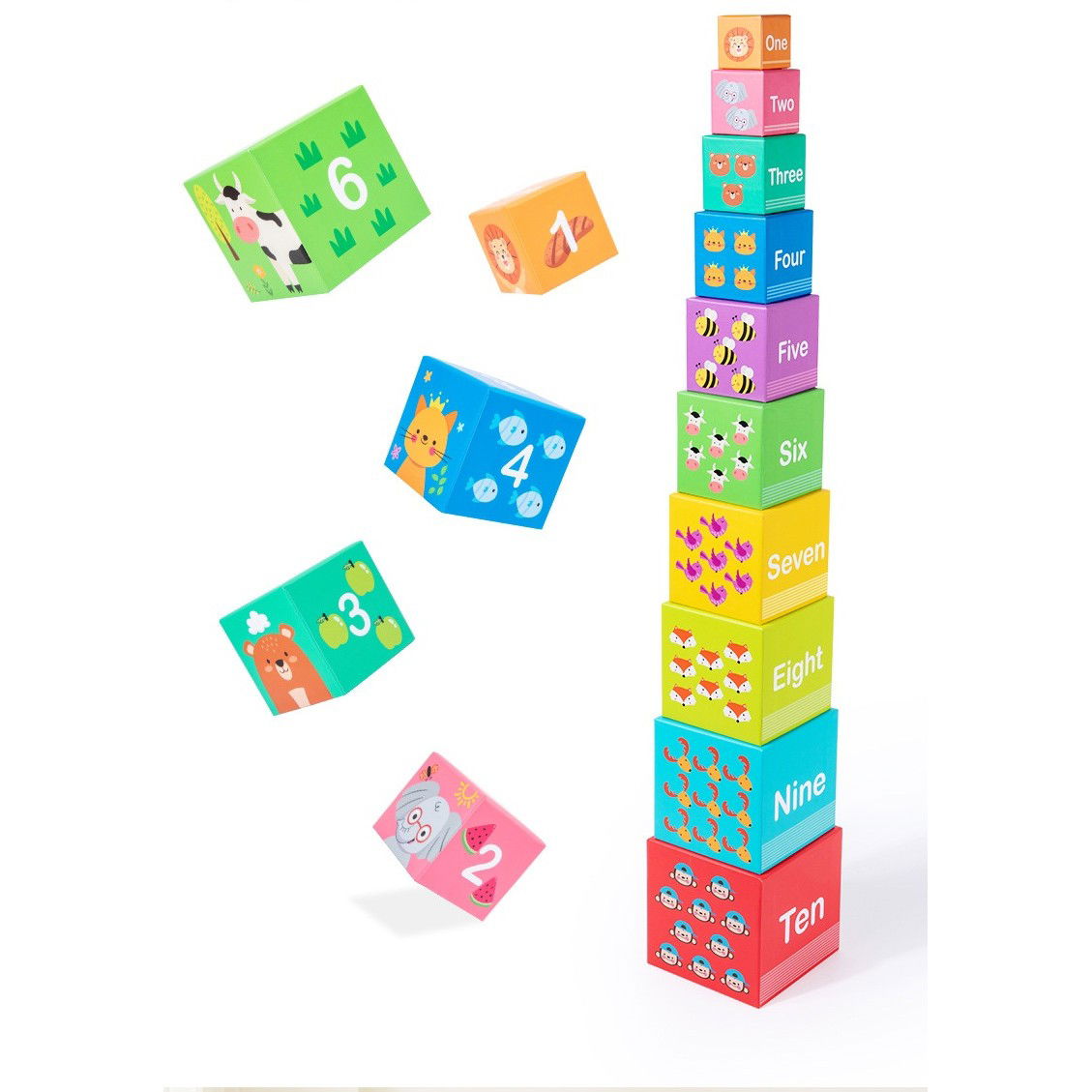 Jucarie de Construit, Flippy, Blocuri Stivuibile, +3 Ani, 10 Cutii, Invatare numere 1-10, 13.4 x 13.4 x 13.4 cm, Multicolor [3]