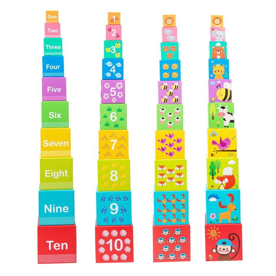 50 - 100 LEI - Jucarie de Construit, Flippy, Blocuri Stivuibile, +3 Ani, 10 Cutii, Invatare numere 1-10, 13.4 x 13.4 x 13.4 cm, Multicolor