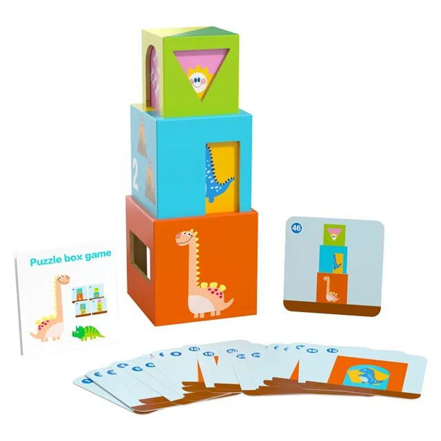 50 - 100 LEI - Jucarie de Construit, Flippy, Puzzle Box, Blocuri Stivuibile, 4-6 Ani, 5 Cuburi, 48 de Modele de Construit, 1 Manual, 12.8 x 12.8 x 12.8 cm, Multicolor