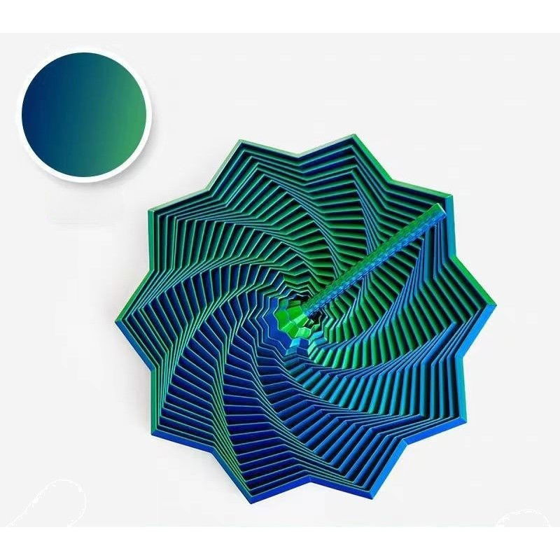 Jucarii interactive - Jucarie Decompresie, Flippy, Model Stea 3D, DuoChrome, Maner Spirala, Turn Magic Geometric, Multiple Forme, Anti-stress, 8.6 cm, Verde/Albastru