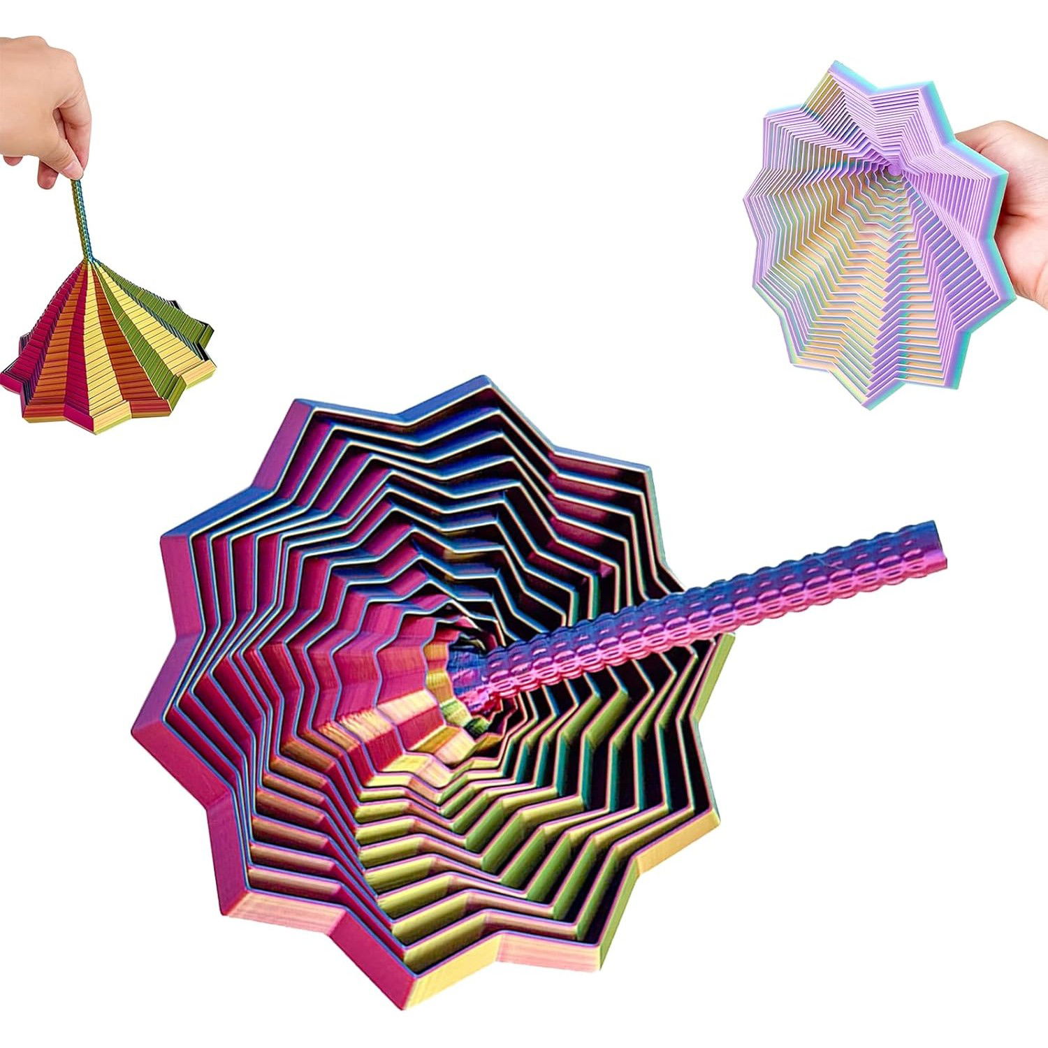 Jucarii interactive - Jucarie Decompresie, Flippy, Model Stea 3D, DuoChrome, Maner Spirala, Turn Magic Geometric, Multiple Forme, Anti-stress, 8.6 cm, Albastru/Verde/Rosu