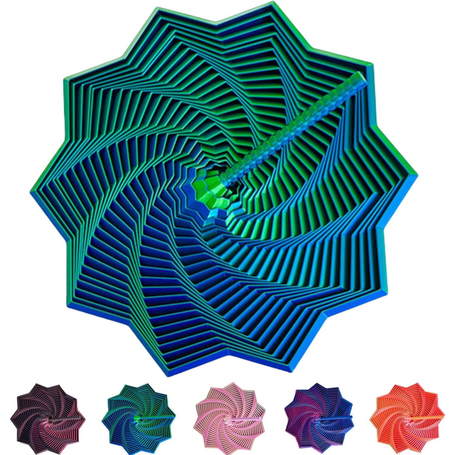 Jucarie Decompresie, Flippy, Model Stea 3D, DuoChrome, Maner Spirala, Turn Magic Geometric, Multiple Forme, Anti-stress, 8.6 cm, Verde/Albastru [3]