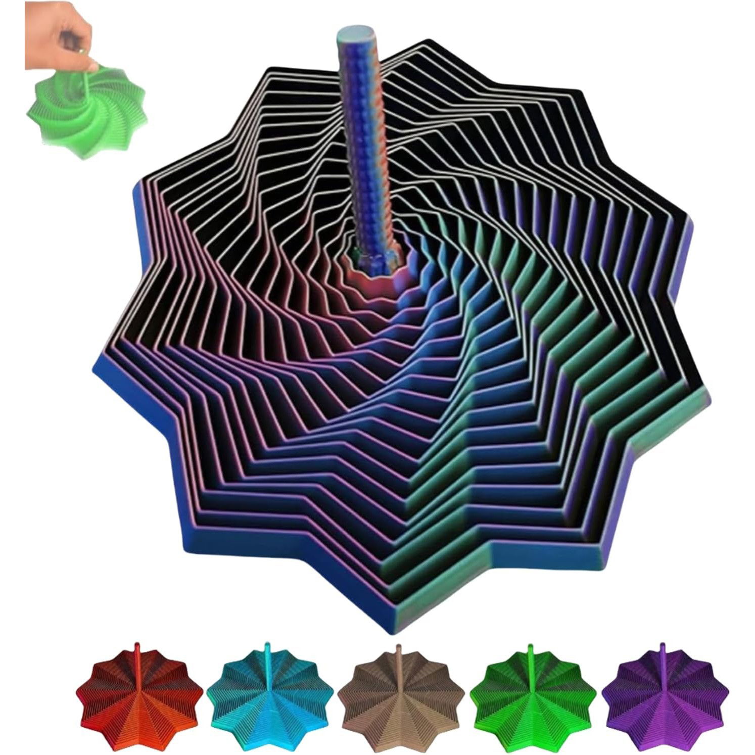 Jucarii interactive - Jucarie Decompresie, Flippy, Model Stea 3D, DuoChrome, Maner Spirala, Turn Magic Geometric, Multiple Forme, Anti-stress, 17 cm, Albastru Rosu Verde