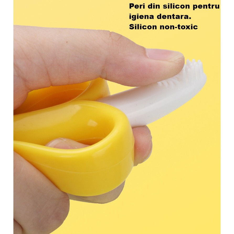 Jucarie dentitie bebelusi Flippy, banana, cu manere de prindere, material silicon non-toxic, fara miros, 10.5x5.9 cm, galben [5]