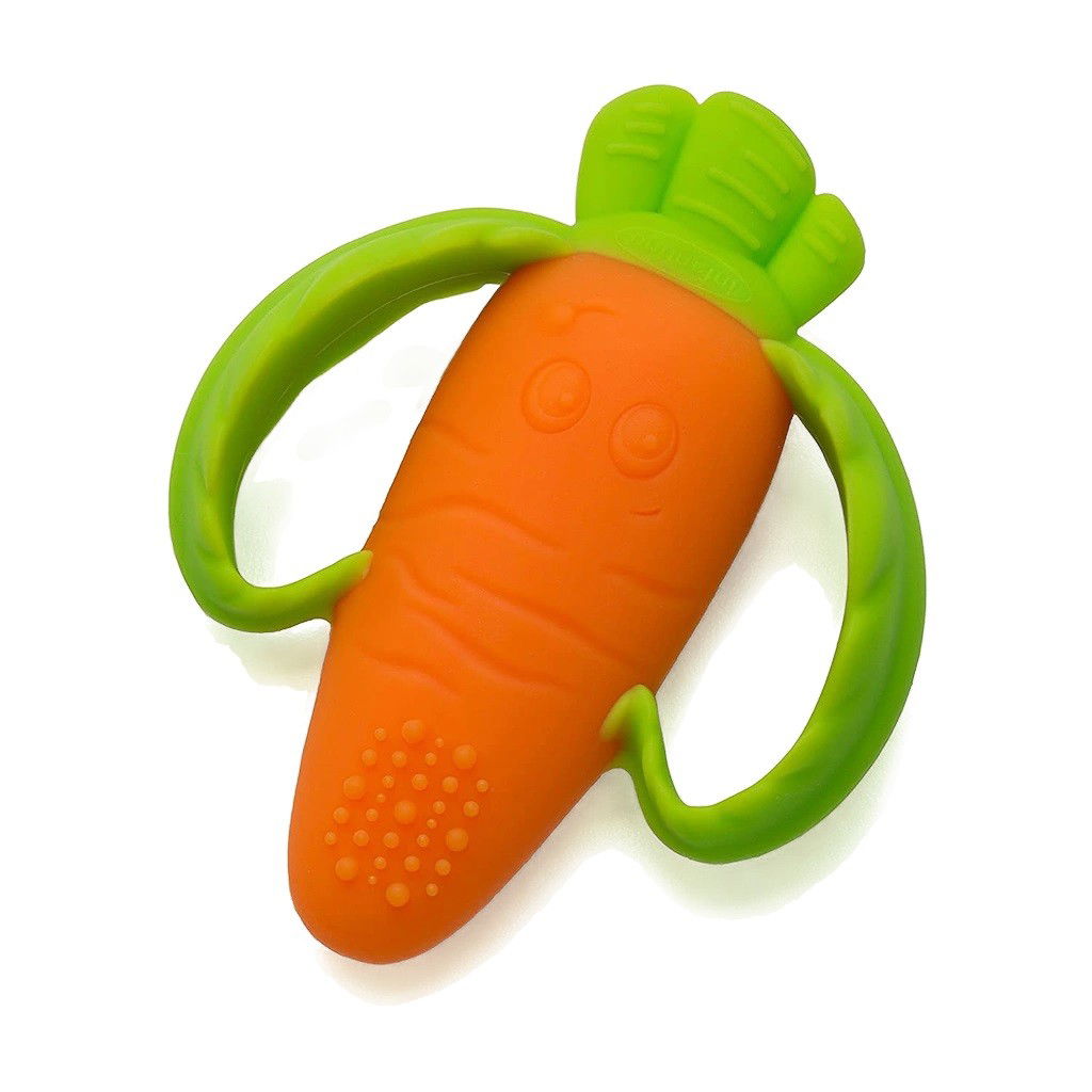 Articole Diverse copii - Jucarie dentitie bebelusi Flippy, morcov, 10x7.5x2.8 cm, cu manere de prindere, material silicon non-toxic, fara miros, portocaliu