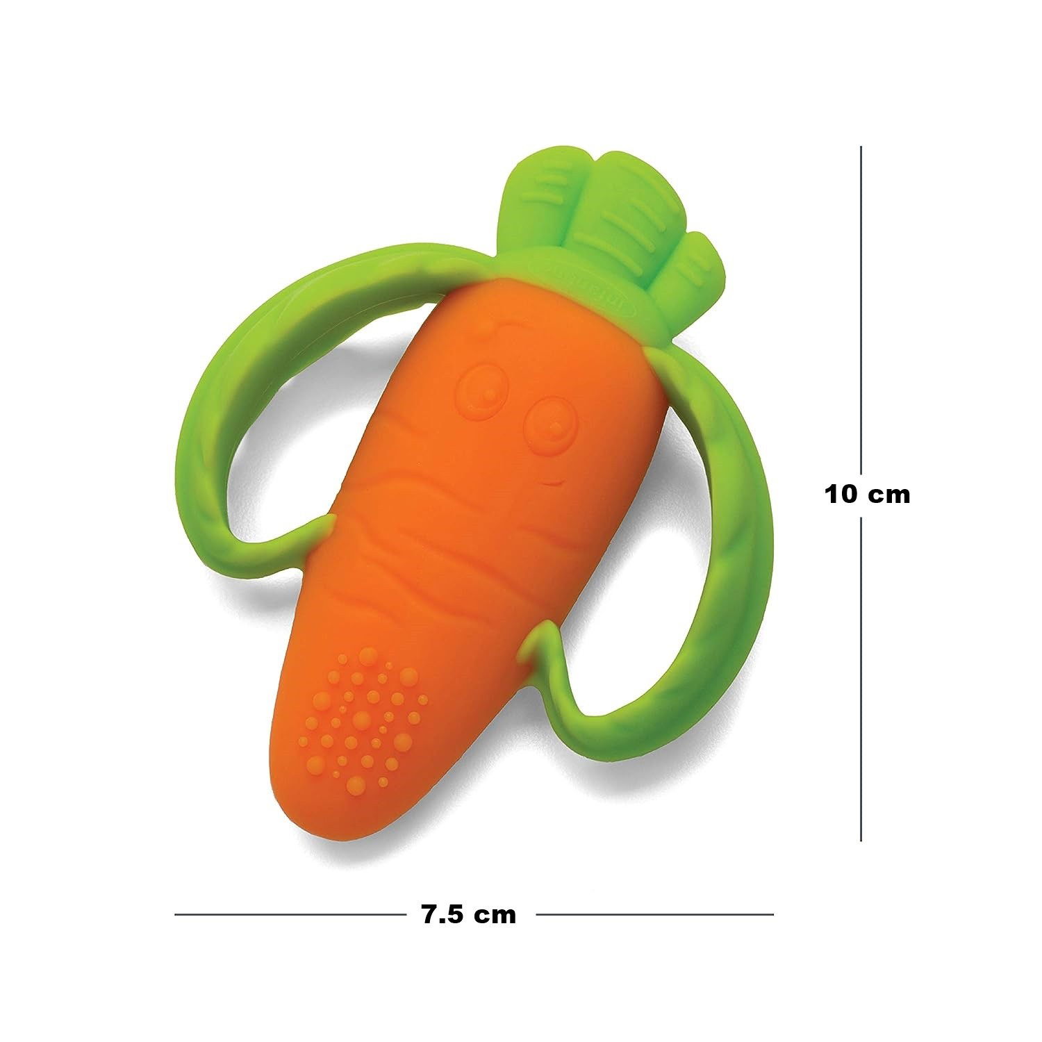 Articole Diverse copii - Jucarie dentitie bebelusi Flippy, morcov, 10x7.5x2.8 cm, cu manere de prindere, material silicon non-toxic, fara miros, portocaliu