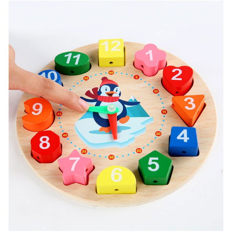 Jucarie Educativa Flippy, Tip Montessori, Model Ceas Pinguin, din Lemn, + 36 Luni, 12 Piese, 17.2 cm, Multicolor [5]