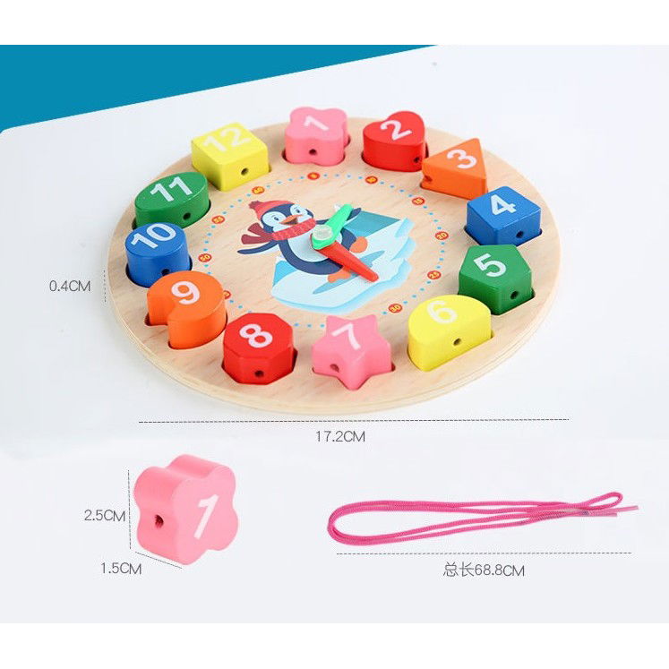 Jucarie Educativa Flippy, Tip Montessori, Model Ceas Pinguin, din Lemn, + 36 Luni, 12 Piese, 17.2 cm, Multicolor [2]