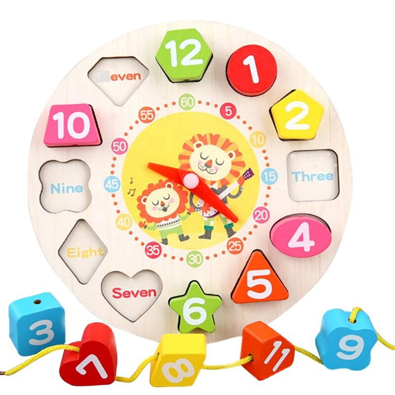 Jucarii din lemn - Jucarie Educativa Flippy, Tip Montessori, Model Ceas Leu, din Lemn, + 36 Luni, 12 Piese, 17 cm, Multicolor