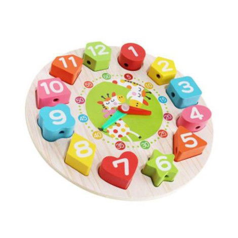 Jucarie Educativa Flippy, Tip Montessori, Model Ceas Girafa, din Lemn, + 36 Luni, 12 Piese, 17 cm, Multicolor [5]