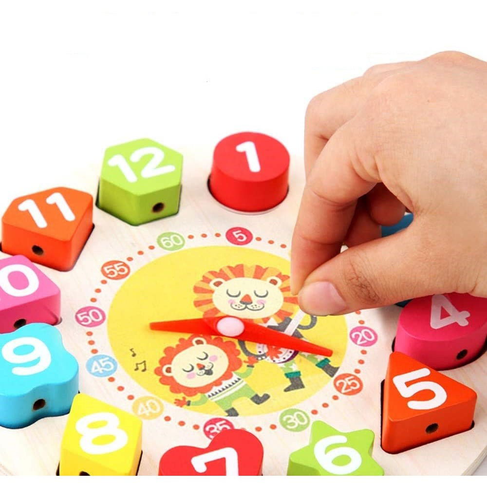 Jucarie Educativa Flippy, Tip Montessori, Model Ceas Leu, din Lemn, + 36 Luni, 12 Piese, 17 cm, Multicolor [3]