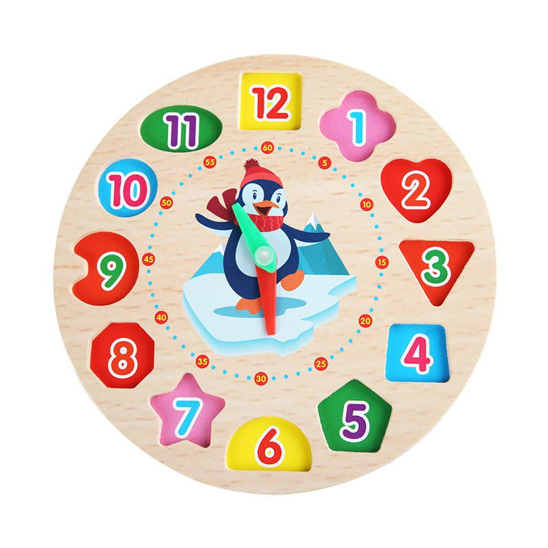 Jucarie Educativa Flippy, Tip Montessori, Model Ceas Pinguin, din Lemn, + 36 Luni, 12 Piese, 17.2 cm, Multicolor [1]