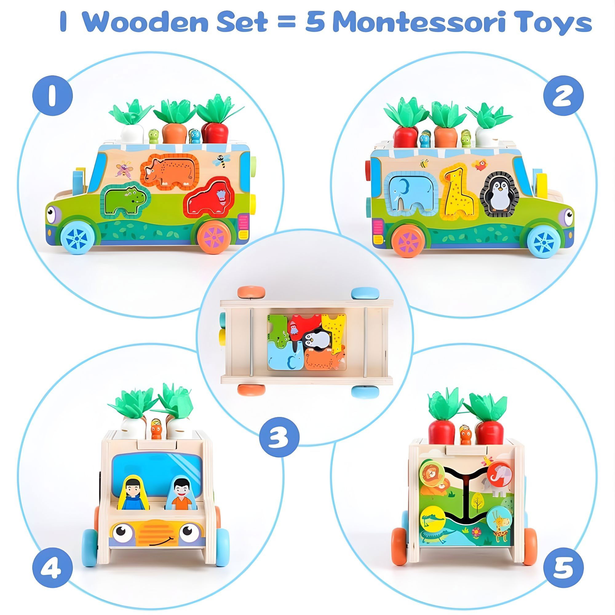 Jucarie Educativa Montessori, Flippy, Model Masinuta Educativa din Lemn 6 in 1, Sortator Forme, 1-3 ani, 23.7 x 17.5 x 12 cm, Multicolor [4]