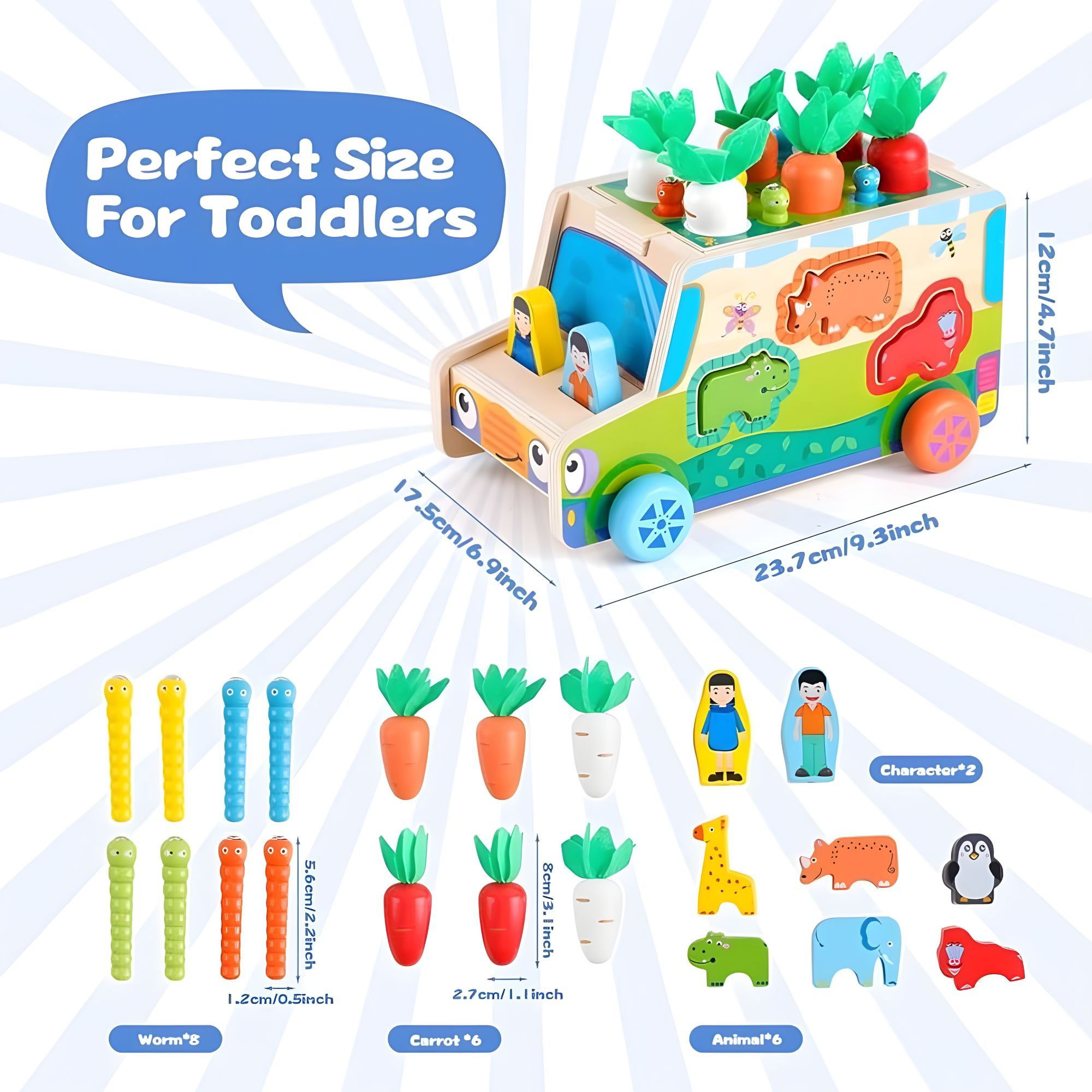 Jucarie Educativa Montessori, Flippy, Model Masinuta Educativa din Lemn 6 in 1, Sortator Forme, 1-3 ani, 23.7 x 17.5 x 12 cm, Multicolor [3]