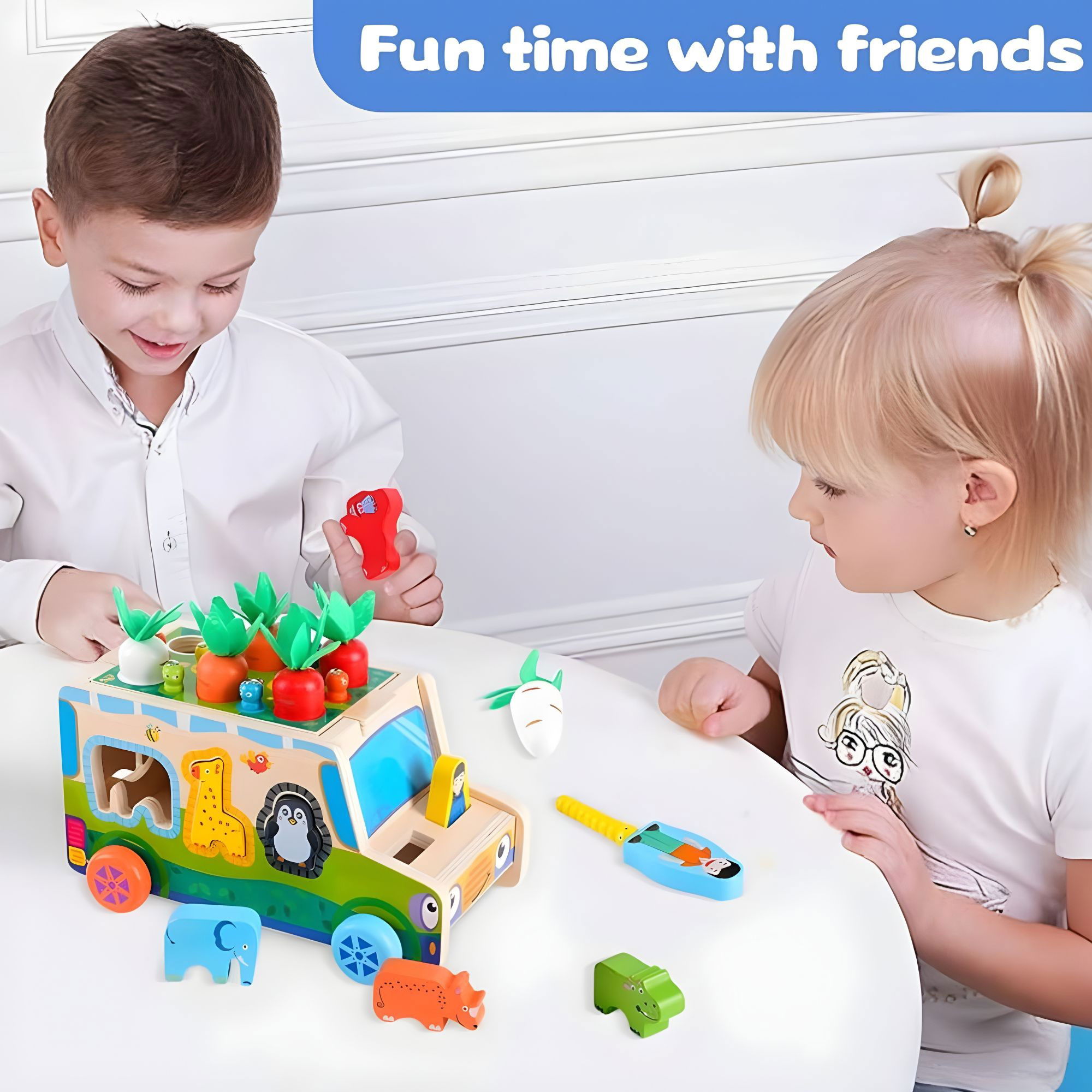 Jucarie Educativa Montessori, Flippy, Model Masinuta Educativa din Lemn 6 in 1, Sortator Forme, 1-3 ani, 23.7 x 17.5 x 12 cm, Multicolor [8]