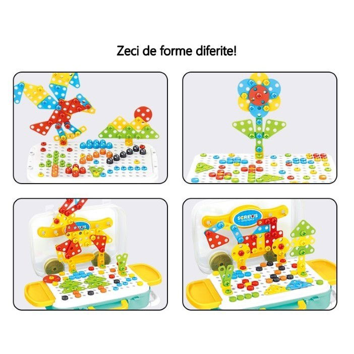 Jucarie educativa pentru copii, Flippy, Set 258 piese, 6 in 1, Valiza cu bormasina, Multicolor [6]