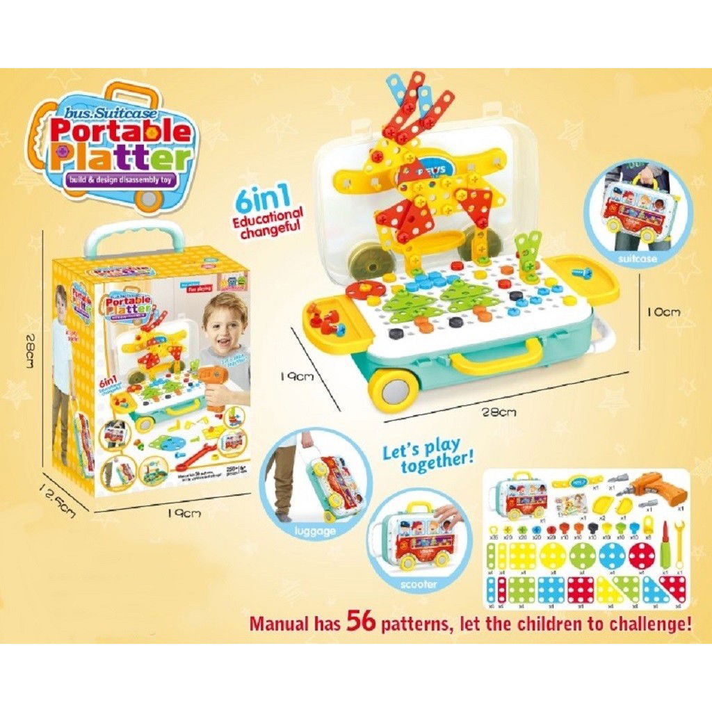 Jucarie educativa pentru copii, Flippy, Set 258 piese, 6 in 1, Valiza cu bormasina, Multicolor [3]