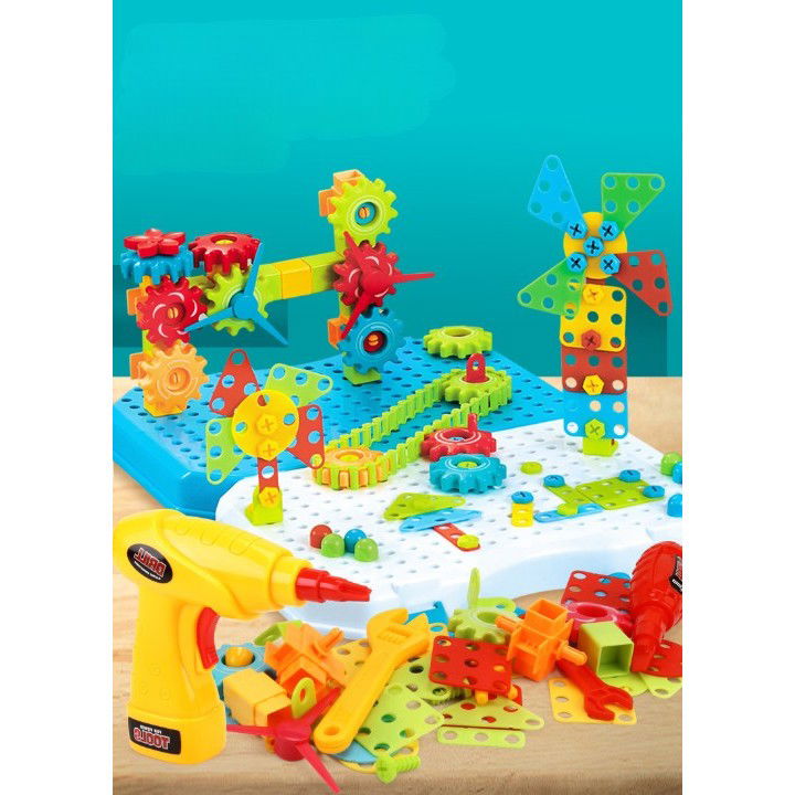 Jucarie Educativa Si Interactiva, Flippy, Set De Constructie Puzzle Din ABS Cu Bormasina Pentru Dezvoltatea Creativitatii Si A Indemanarii 2D si 3D, Valiza, +3, 31x7x25 cm, 336 Piese [5]