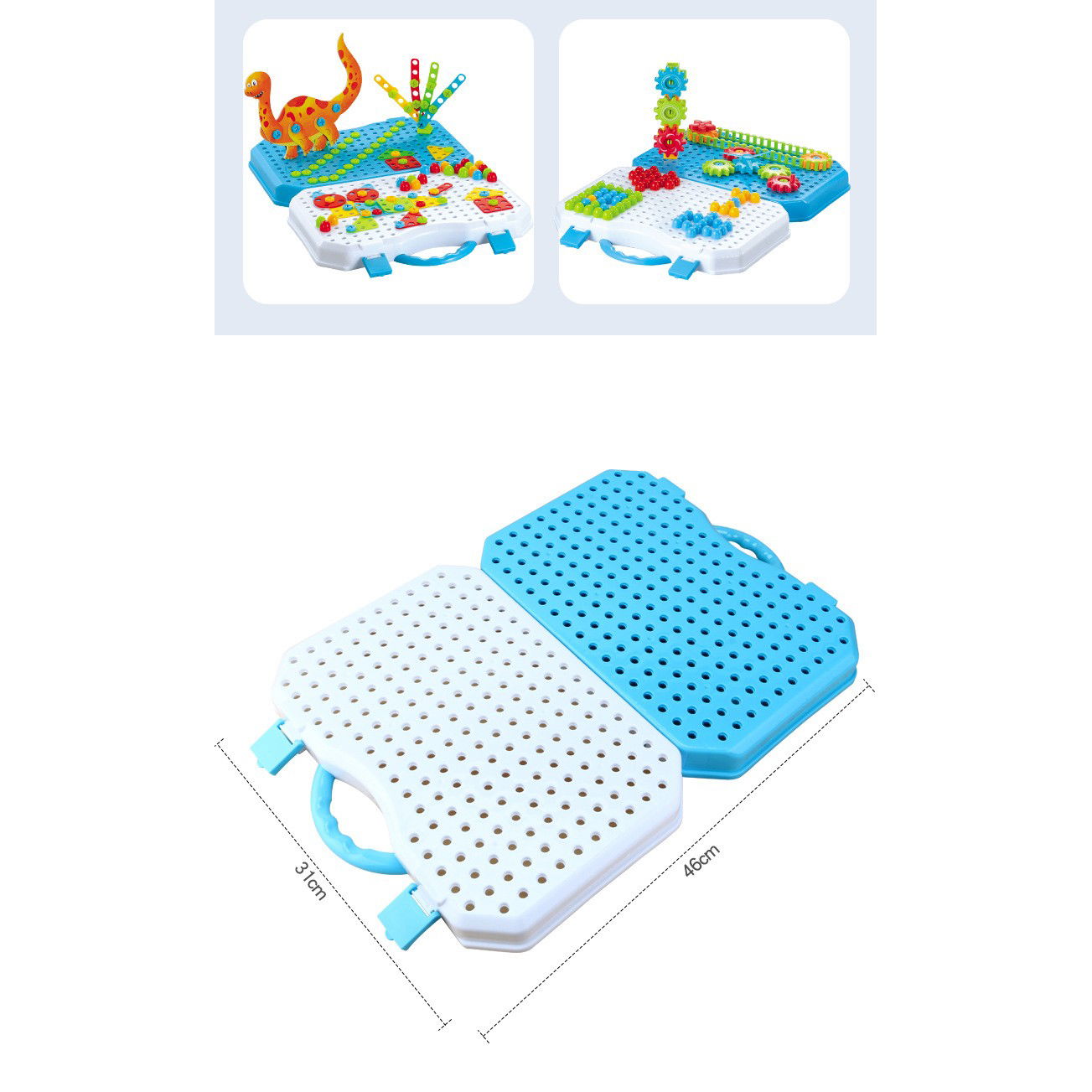 Jucarie Educativa Si Interactiva, Flippy, Set De Constructie Puzzle Din ABS Cu Bormasina Pentru Dezvoltatea Creativitatii Si A Indemanarii 2D si 3D, Valiza, +3, 31x7x25 cm, 336 Piese [8]