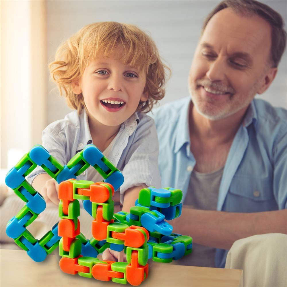 Jucarie Senzoriala Antistres, Flippy, Fidget Toys, Puzzle de Imbinat Tip Sarpe, 24 Piese, +3 Ani, Portocaliu/Albastru [4]