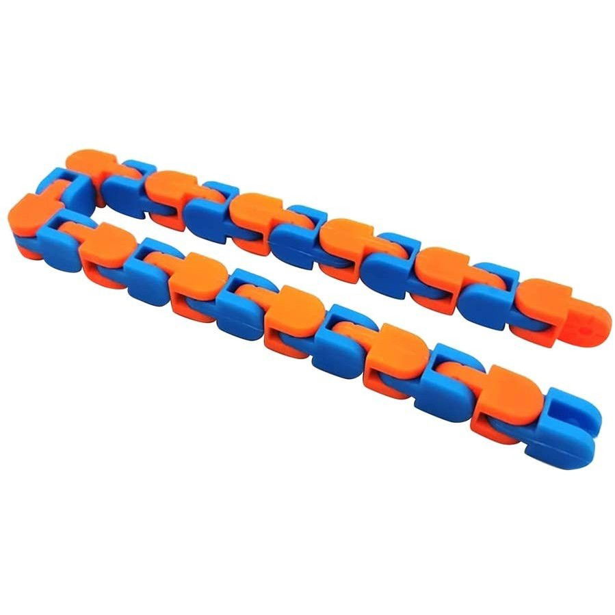 0 - 10 LEI - Jucarie Senzoriala Antistres, Flippy, Fidget Toys, Puzzle de Imbinat Tip Sarpe, 24 Piese, +3 Ani, Portocaliu/Albastru