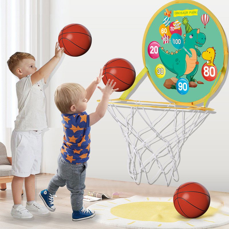 Jucarie Interactiva, Flippy, 2 in 1, Cos de Basket si Tinta de Darts, Minge 16 cm, Pompa, 8 Mingii cu Scai, Model Dragon, Multicolor [4]