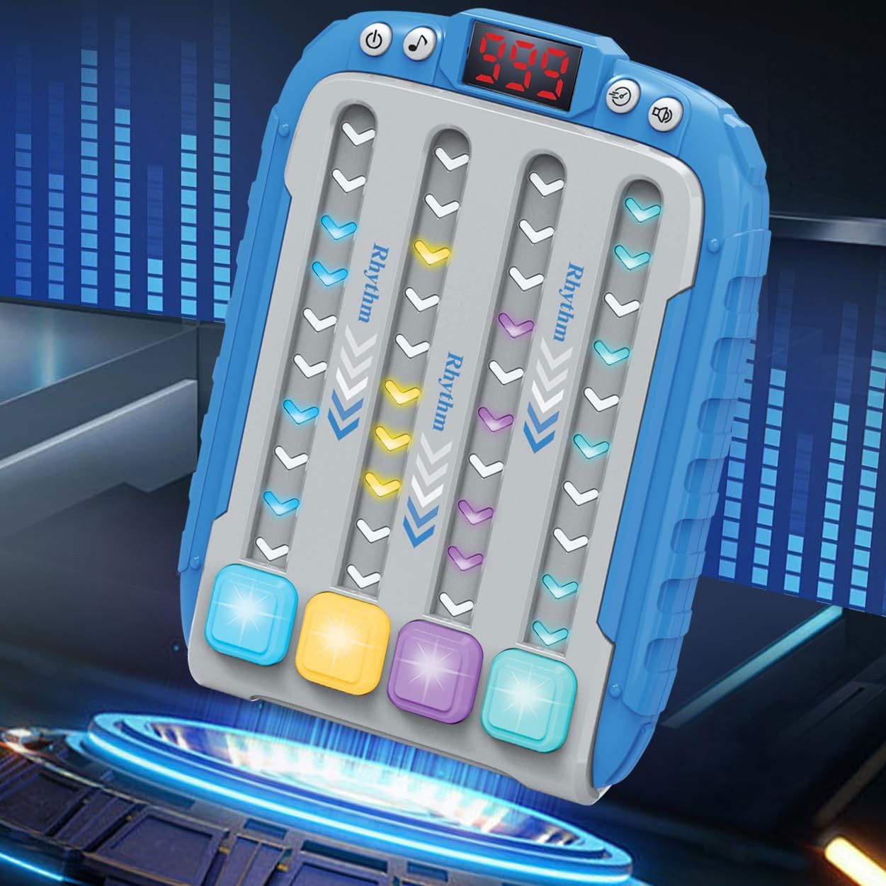 Jucarie Interactiva, Flippy, Joc Rhythm, +3 Ani, din ABS, 6 Niveluri, 15 x 3 x 11 cm, Functie Muzicala, Albastru [4]