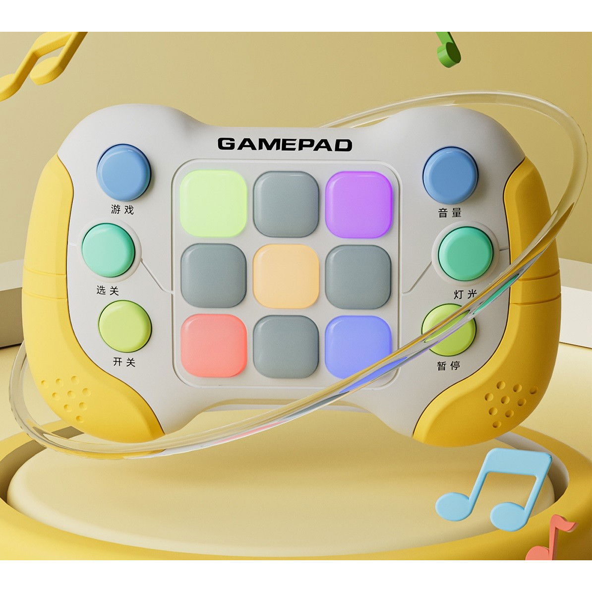 Jucarie Interactiva Flippy, Tip Consola Pop It, 6 butoane functionale, 5 Moduri de Joc, 600 Niveluri, + 3 ani, Galben/Gri [4]