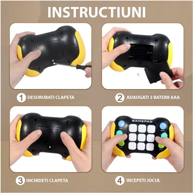 Jucarie Interactiva Flippy, Tip Consola Pop It, 6 butoane functionale, 5 Moduri de Joc, 600 Niveluri, + 3 ani, Galben/Negru [8]