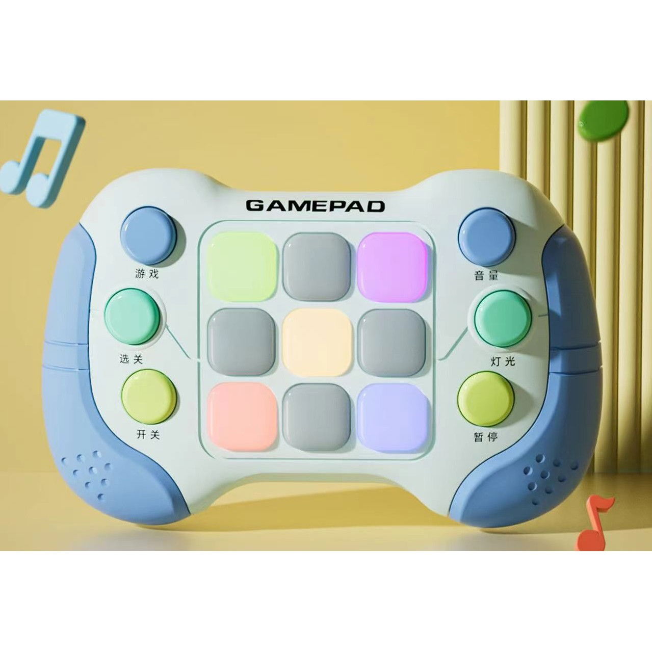 25 - 50 LEI - Jucarie Interactiva Flippy, Tip Consola Pop It, 6 butoane functionale, 5 Moduri de Joc, 600 Niveluri, + 3 ani, Albastru/Gri