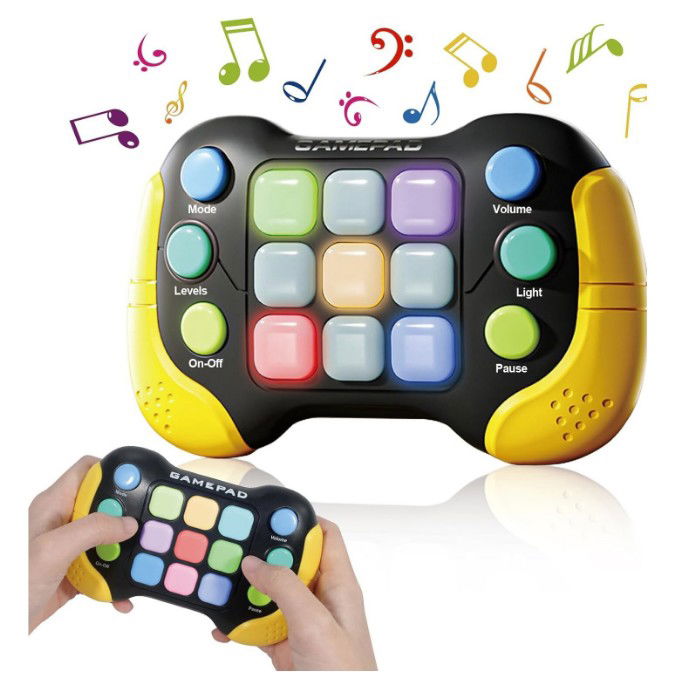 Jucarie Interactiva Flippy, Tip Consola Pop It, 6 butoane functionale, 5 Moduri de Joc, 600 Niveluri, + 3 ani, Galben/Negru [7]