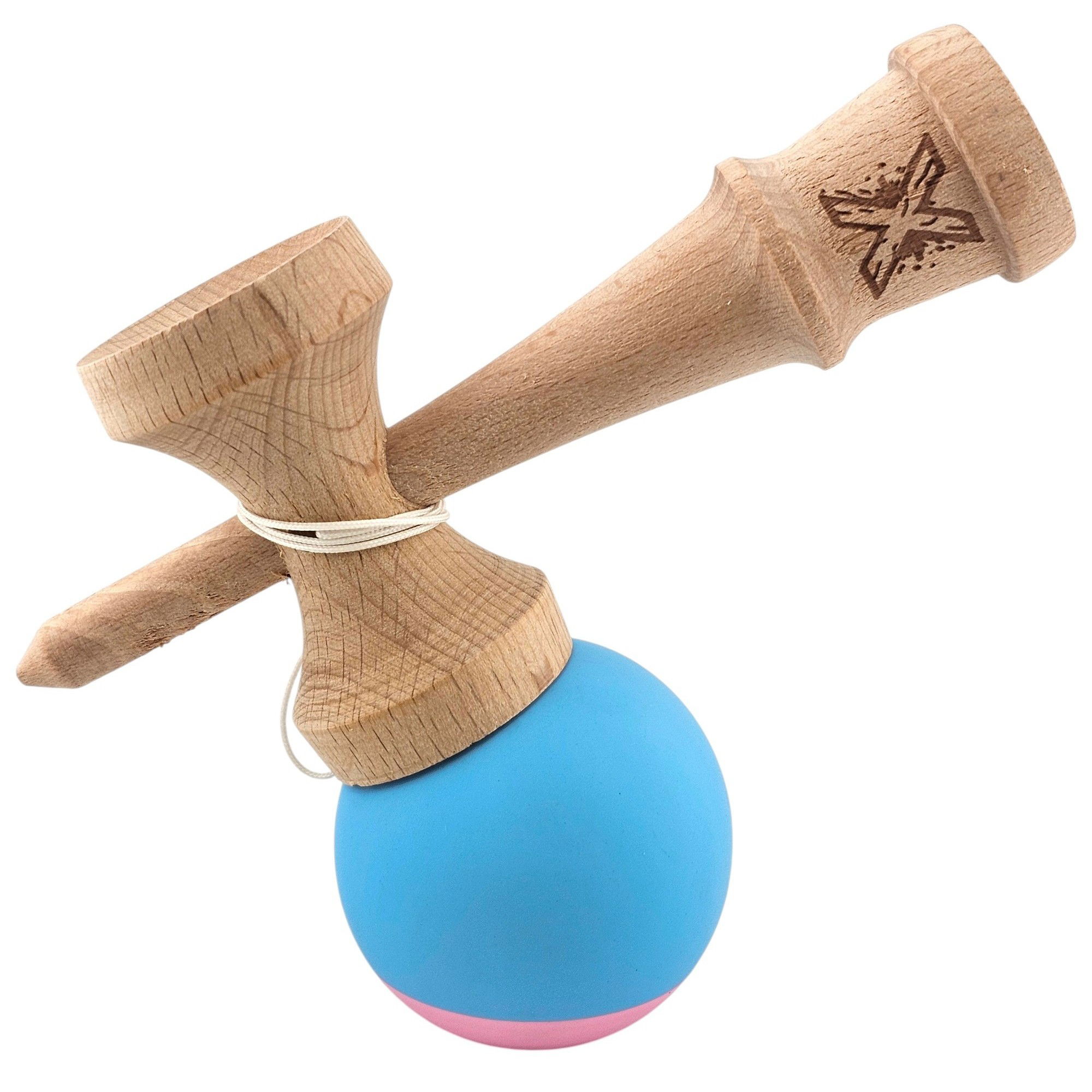 Kendama Rubber Grip - Jucarie Interactiva Kendama Profesionala, Flippy, din Lemn, 18 cm, Joc de Indemanare pentru Copii si Adulti, Bicolor Turcoaz Roz