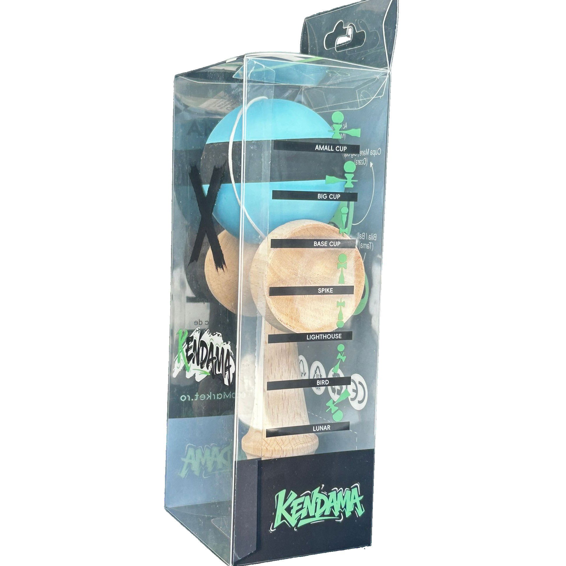 Kendama X Originala, Profesionala, Flippy, din Lemn, 18 cm, Rubber Grip, Dungi Albastru/Negru [4]