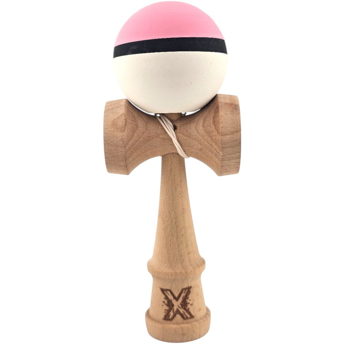 Kendama Rubber Grip - Kendama X Originala, Profesionala, Flippy, din Lemn, 18 cm, Rubber Grip, Roz/Negru/Alb