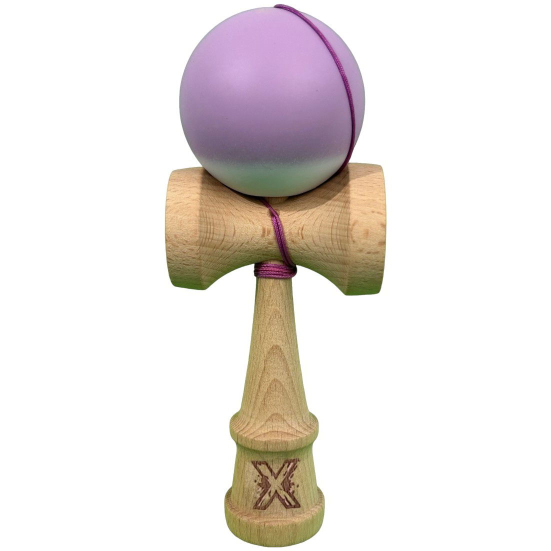 Kendama Rubber Grip - Kendama X Originala, Profesionala, Flippy, din Lemn cu Bila Cauciucata, 18 x 6 x 7 cm, Gradient Mov/Alb