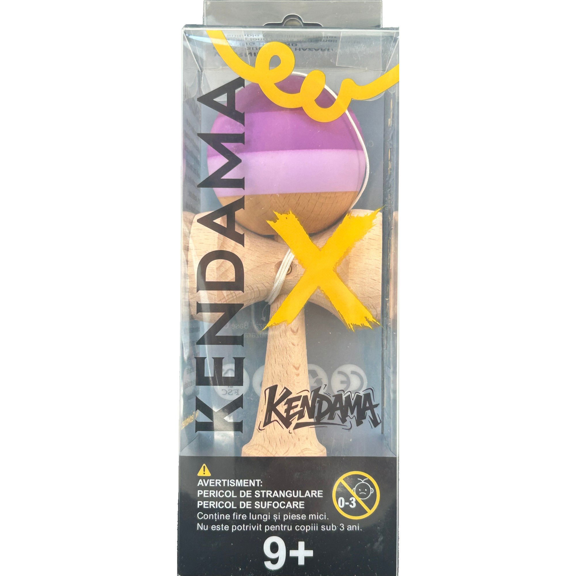 Kendama X Originala, Profesionala, Flippy, din Lemn, 18 cm, Rubber Grip, Purpuriu/Mov/Lila [3]