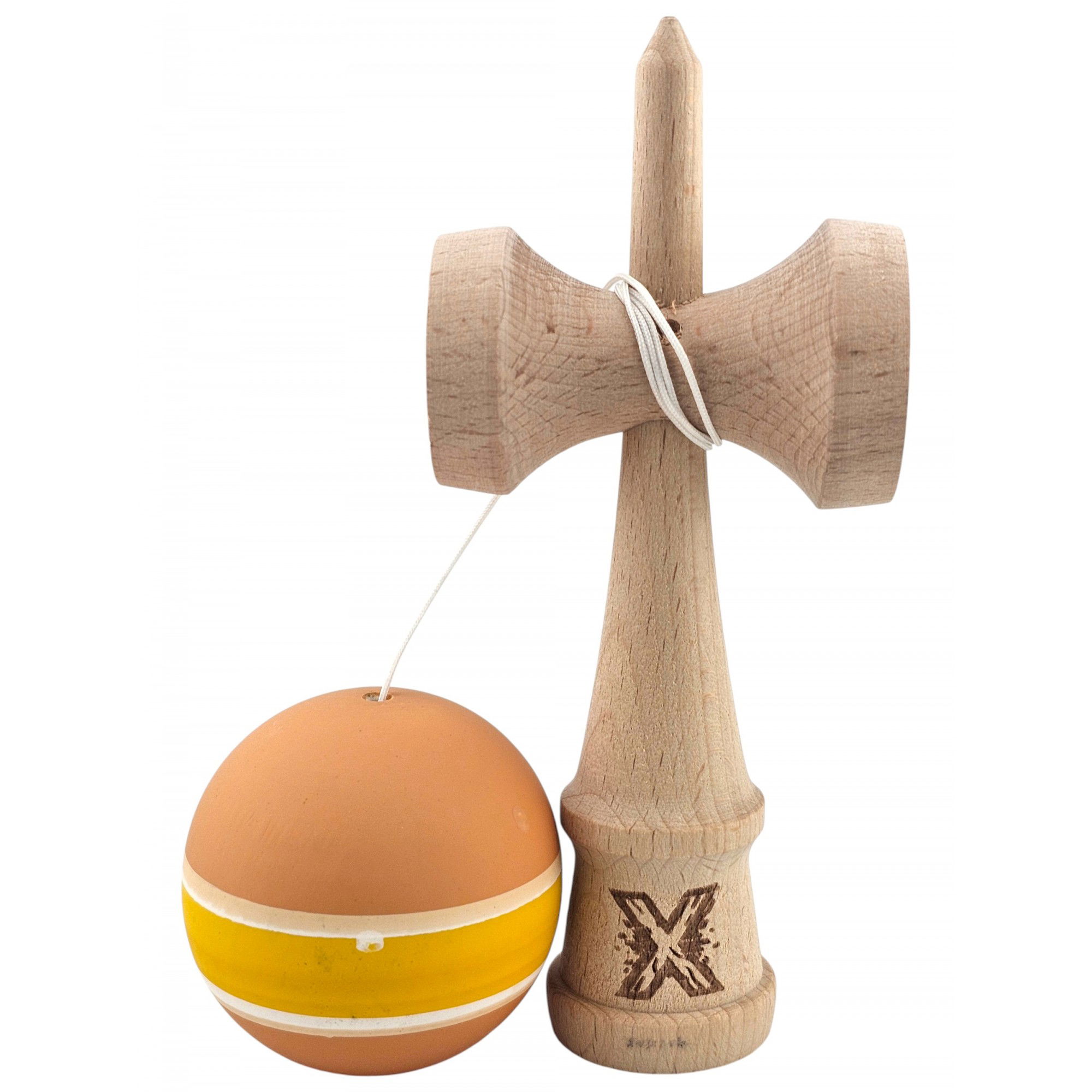 Kendama X Originala, Profesionala, Flippy, din Lemn cu Bila cu Invelis din Cauciuc, 18 x 6 x 7 cm, Rubber Grip, Portocaliu/Galben/Alb [3]