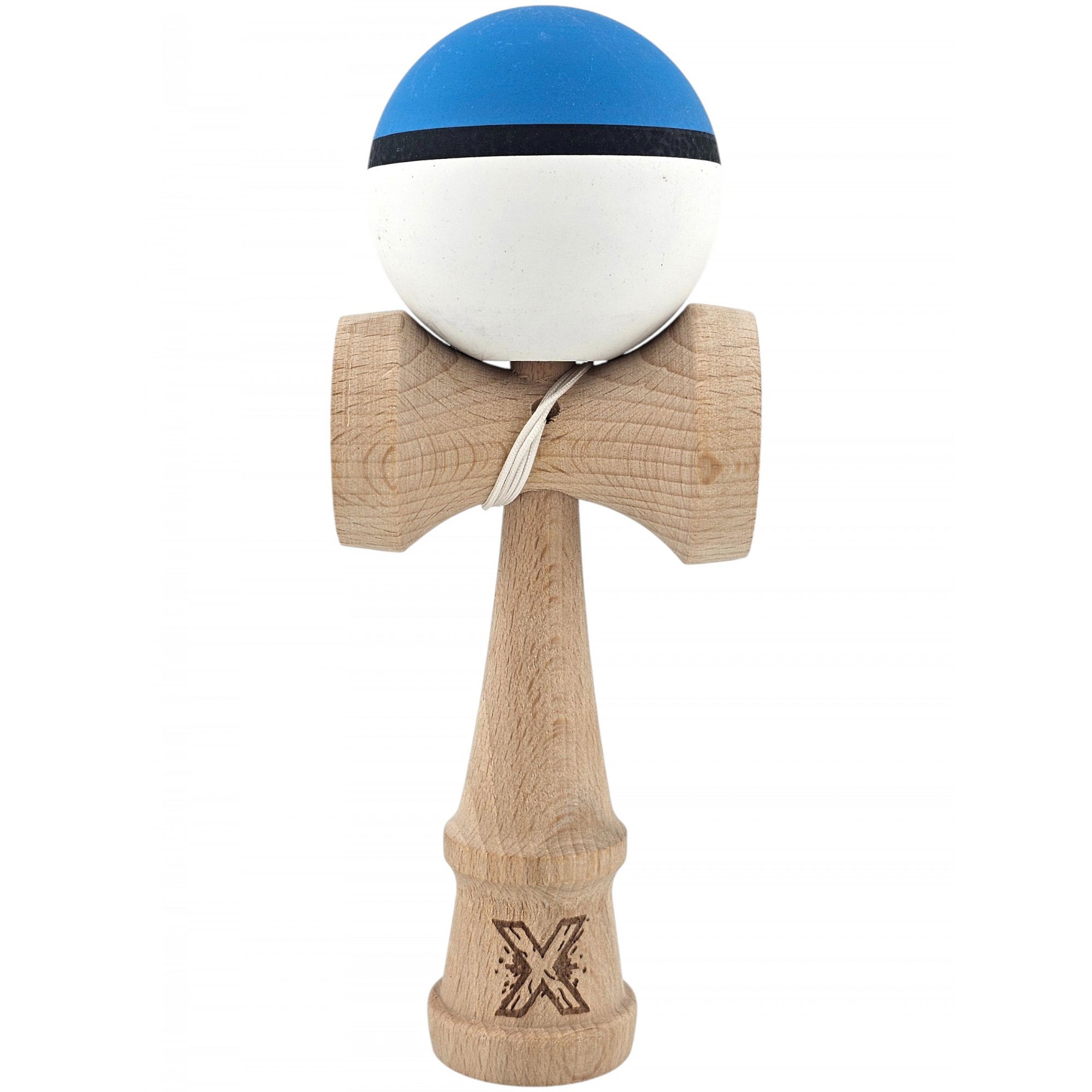 Kendama Rubber Grip - Kendama X Originala, Profesionala, Flippy, din Lemn, 18 cm, Rubber Grip, Albastru/Alb