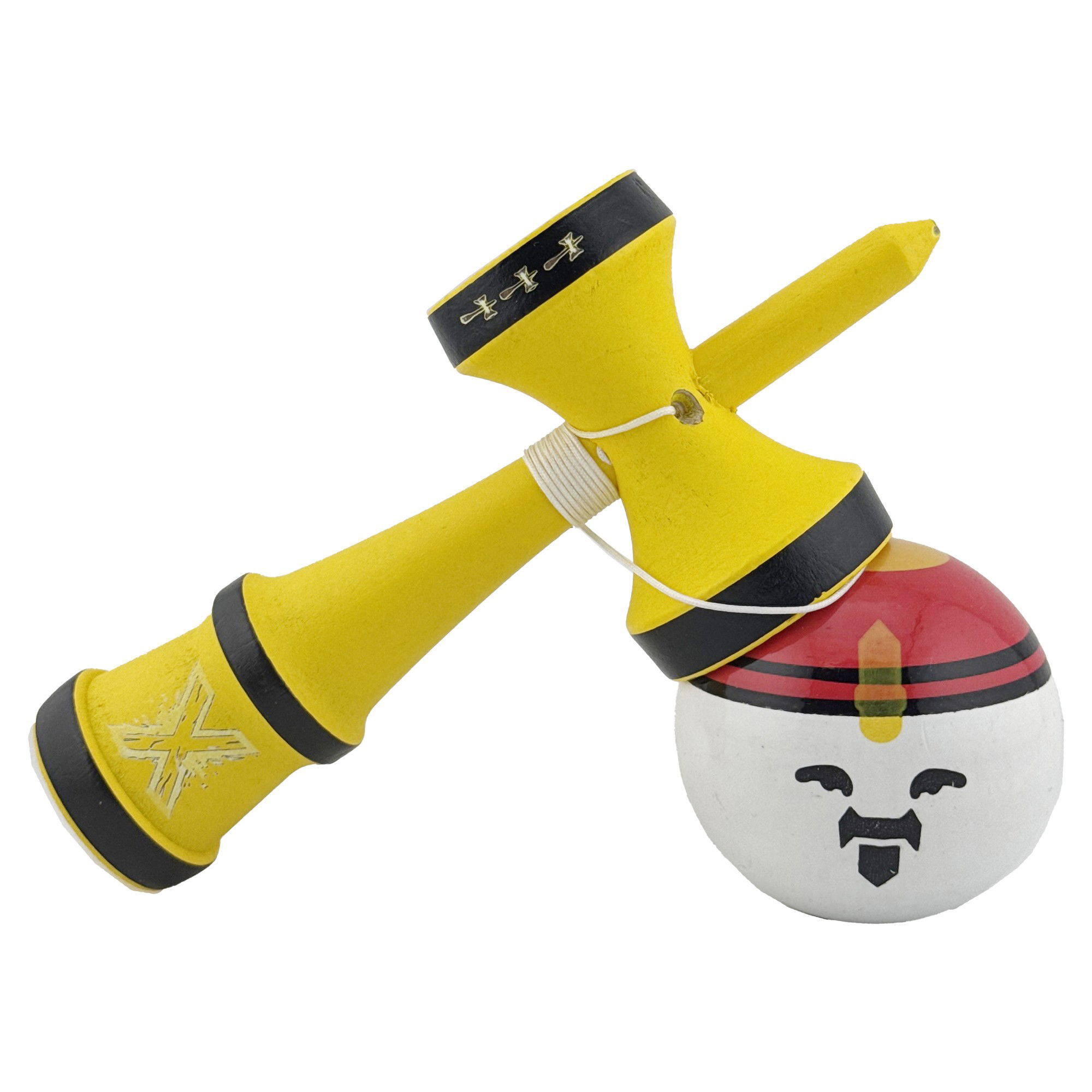 Kendama X Originala, Profesionala, Flippy, Big Cups V2, Model Rege Super Sticky Legendary Cupe Mari, Rulment Metalic cu Ata 55 cm, Maner Galben [8]