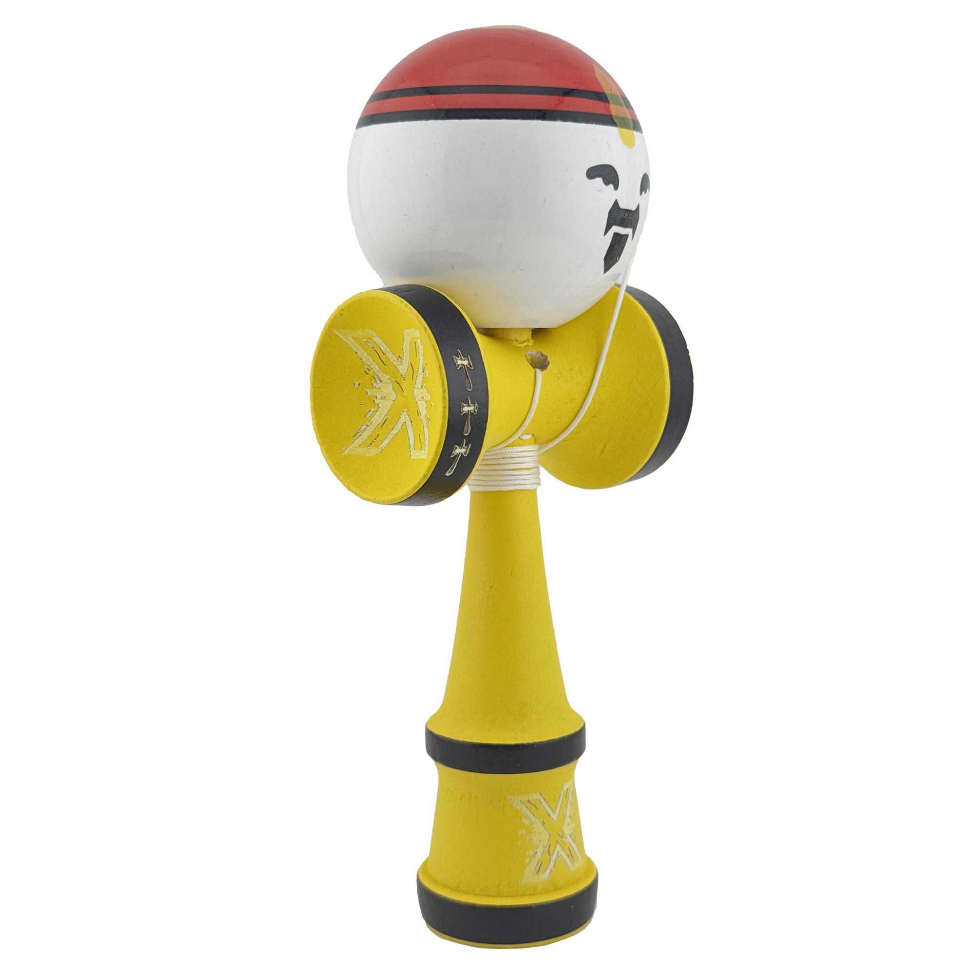 Kendama X Originala, Profesionala, Flippy, Big Cups V2, Model Rege Super Sticky Legendary Cupe Mari, Rulment Metalic cu Ata 55 cm, Maner Galben [2]