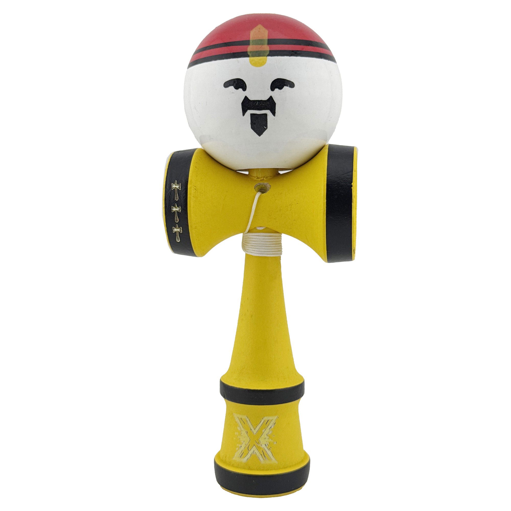 Kendama X Originala, Profesionala, Flippy, Big Cups V2, Model Rege Super Sticky Legendary Cupe Mari, Rulment Metalic cu Ata 55 cm, Maner Galben [1]
