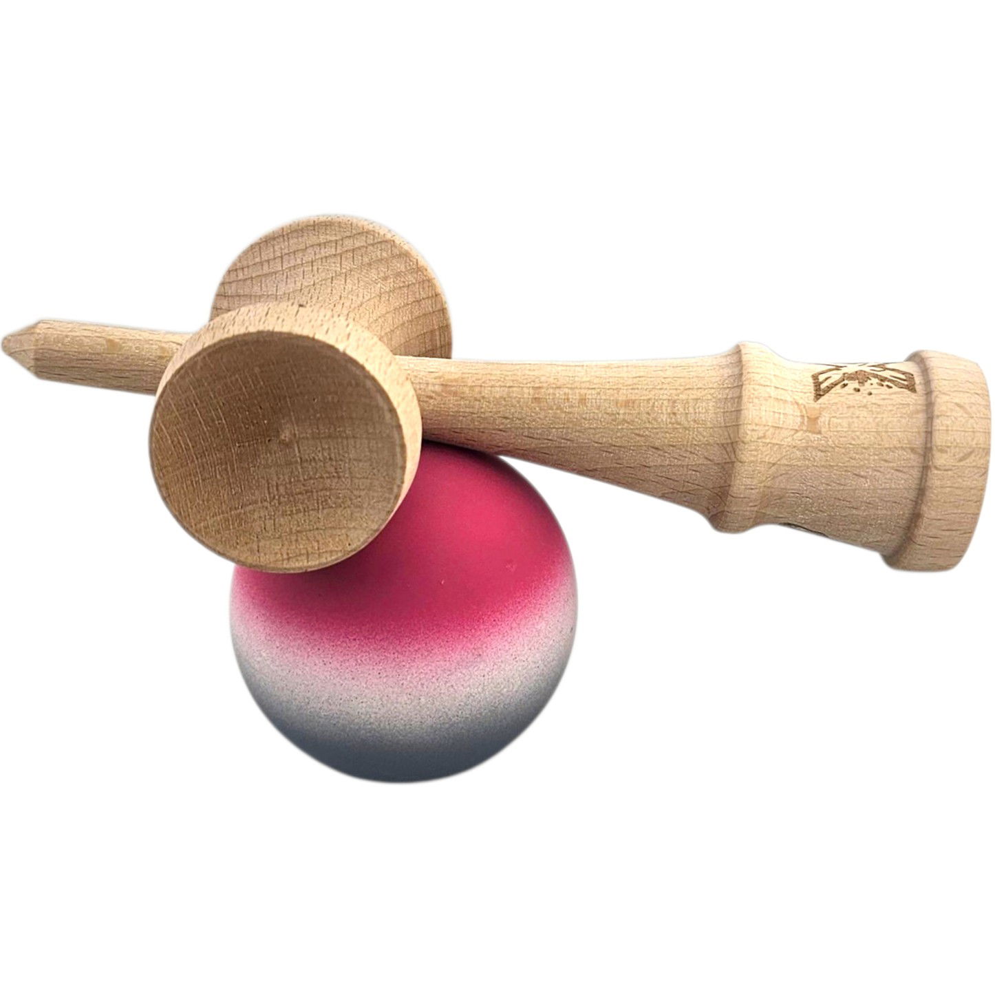 Kendama X Originala, Profesionala, Flippy, din Lemn, Rubber Grip, 18 cm, Roz/Alb/Gri [3]