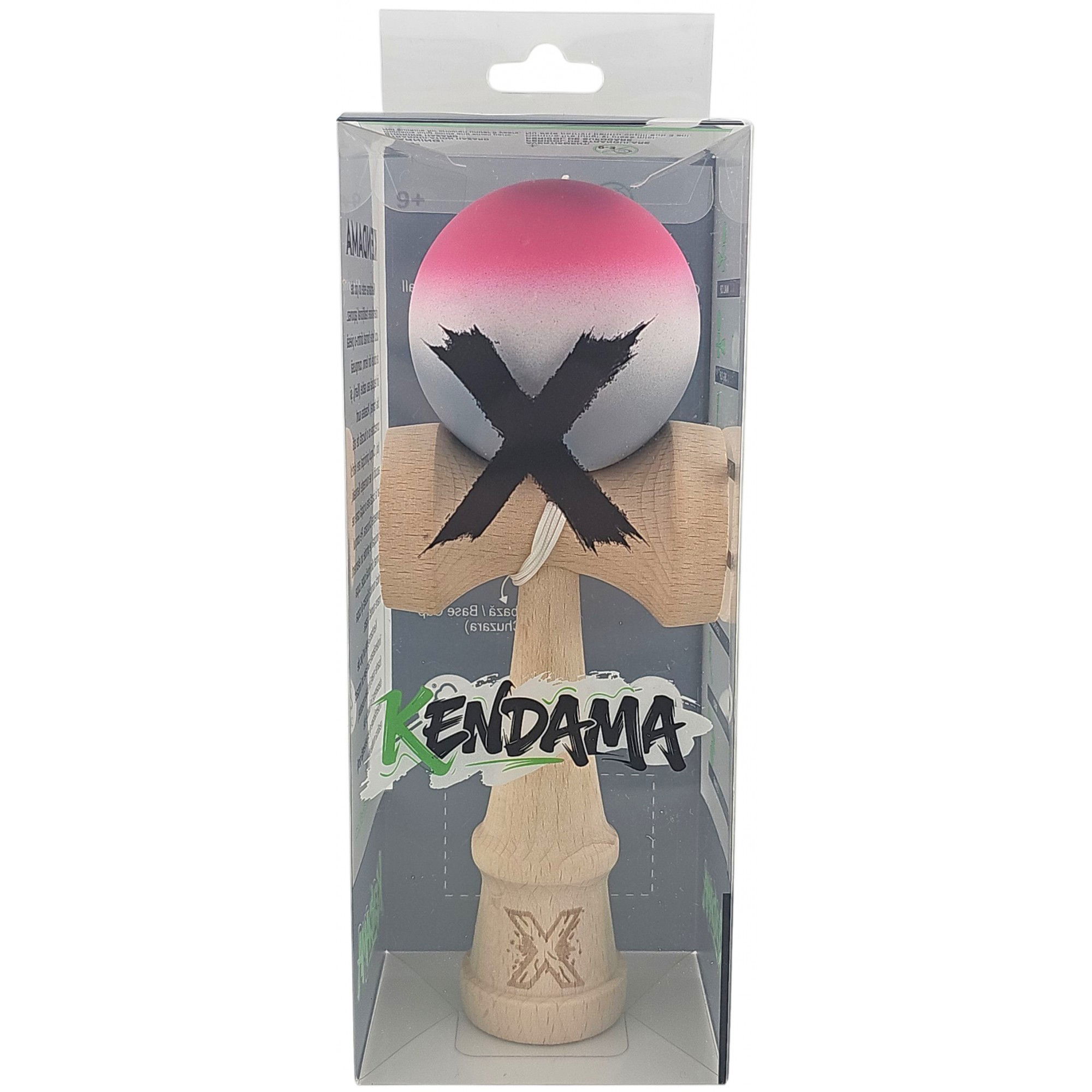 Kendama X Originala, Profesionala, Flippy, din Lemn, Rubber Grip, 18 cm, Roz/Alb/Gri [4]