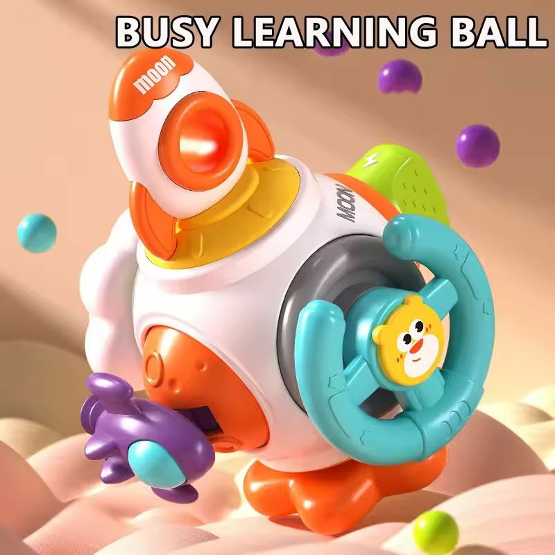 Jucarie interactiva Montessori, Flippy, Jucarie pentru Bebelusi, Model Racheta Spatiala, din Plastic rezistent, Varsta 18+ luni, 15 x 13 x 12 cm, Alb/Portocaliu [7]