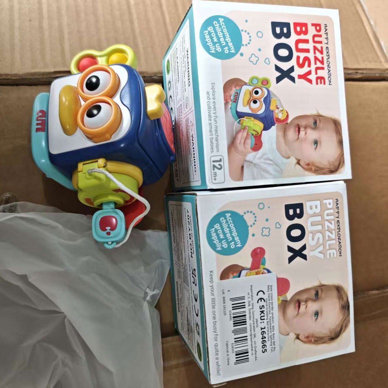 Jucarie interactiva Montessori, Flippy, Jucarie pentru Bebelusi, Model Pinguin Ocupat, din Plastic rezistent, Varsta 18+ luni, 13 x 11 x 11 cm, Albastru/Multicolor [9]