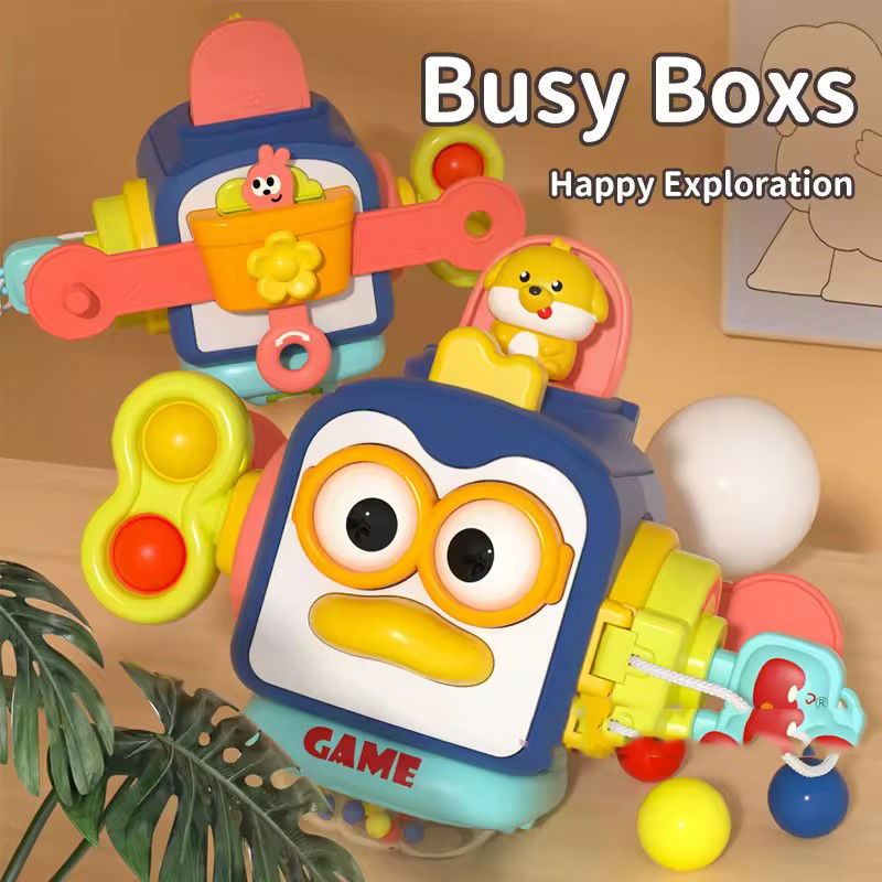 Jucarie interactiva Montessori, Flippy, Jucarie pentru Bebelusi, Model Pinguin Ocupat, din Plastic rezistent, Varsta 18+ luni, 13 x 11 x 11 cm, Albastru/Multicolor [7]