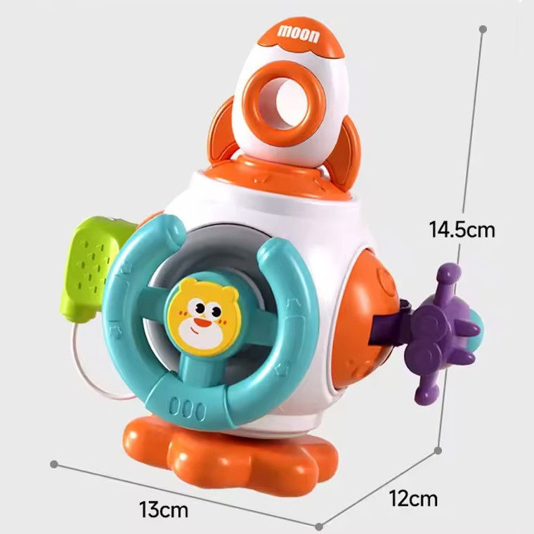 Jucarie interactiva Montessori, Flippy, Jucarie pentru Bebelusi, Model Racheta Spatiala, din Plastic rezistent, Varsta 18+ luni, 15 x 13 x 12 cm, Alb/Portocaliu [6]