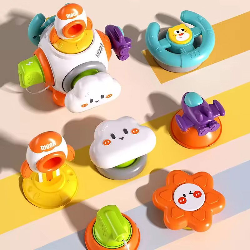 Jucarie interactiva Montessori, Flippy, Jucarie pentru Bebelusi, Model Racheta Spatiala, din Plastic rezistent, Varsta 18+ luni, 15 x 13 x 12 cm, Alb/Portocaliu [5]