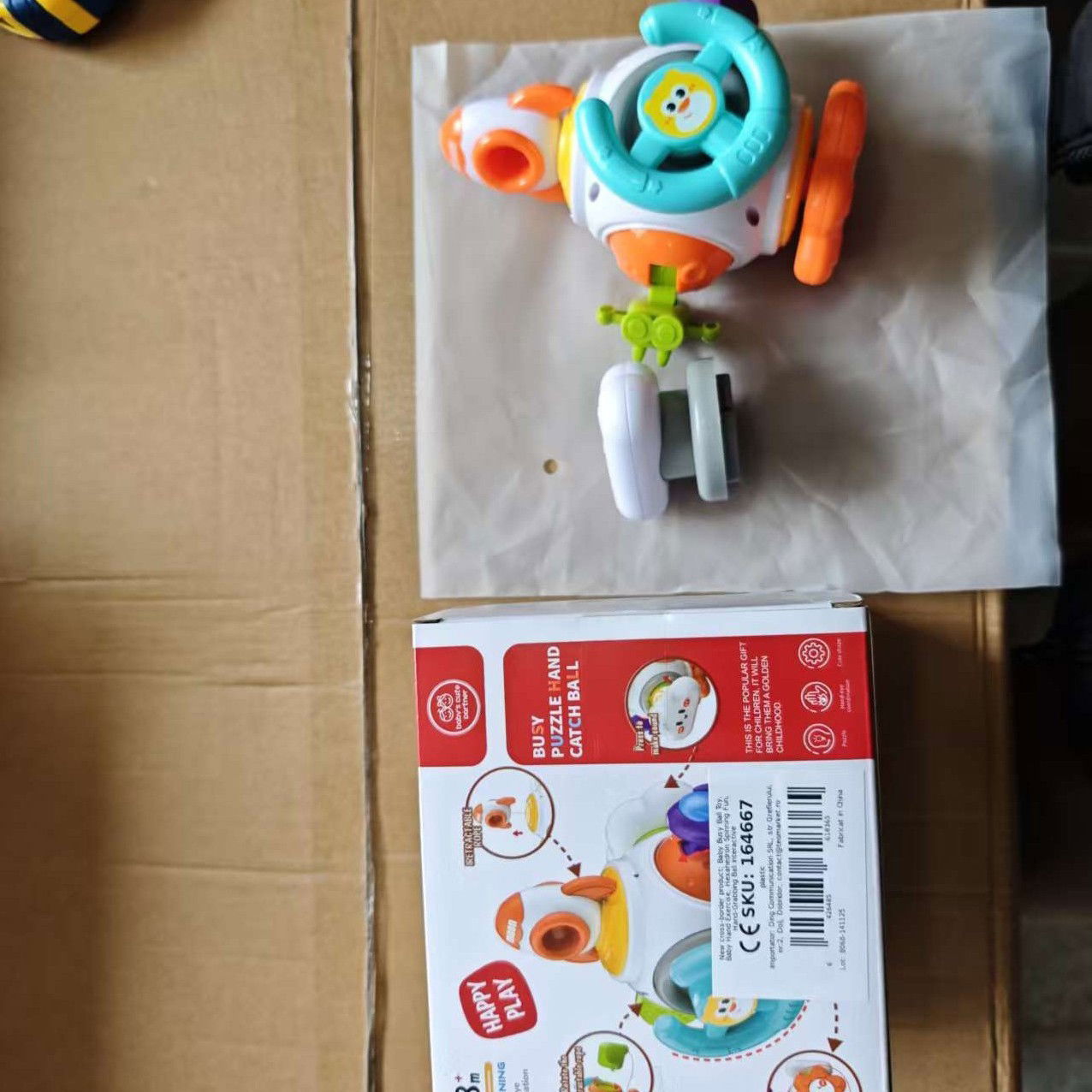 Jucarie interactiva Montessori, Flippy, Jucarie pentru Bebelusi, Model Racheta Spatiala, din Plastic rezistent, Varsta 18+ luni, 15 x 13 x 12 cm, Alb/Portocaliu [8]